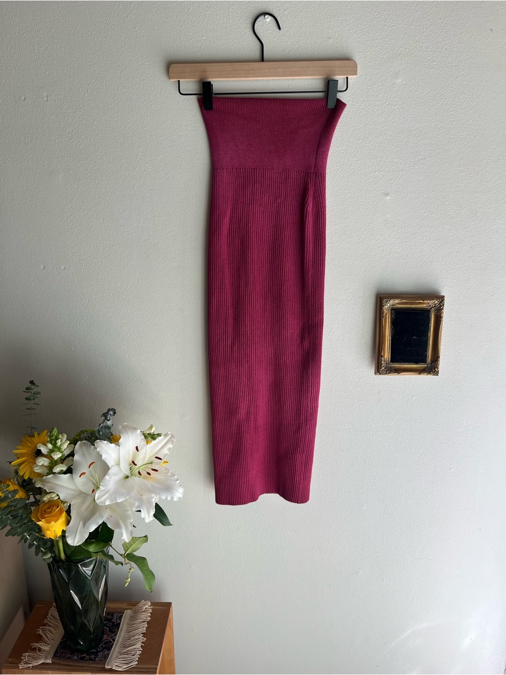 Babaton Ribbed Midi Skirt in Berry